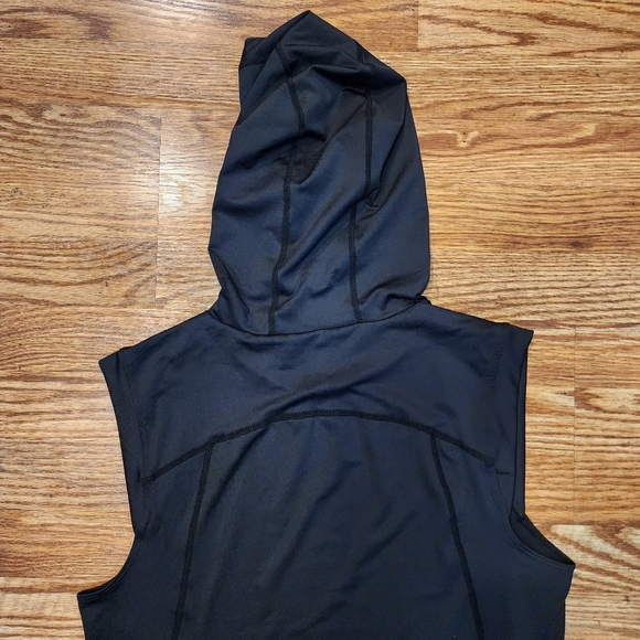 Black Sleeveless Compression Hoodie Hip-hop Workout Shirt Men's Size Large - Picture 5 of 8